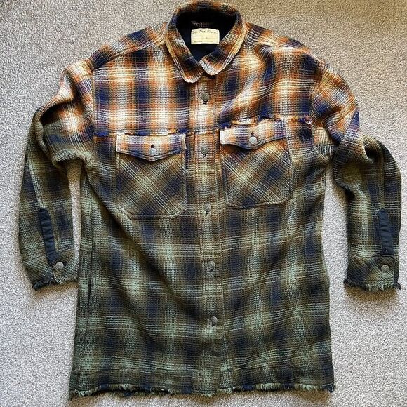 We the Free Anneli Plaid Shirt Jacket Shacket Tobacco Ombre Free People | Sz M - Picture 14 of 15